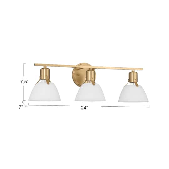 Hello Honey® 24" Cooper White & Gold Metal 3-Light Vanity Light with Etched Glass Shades